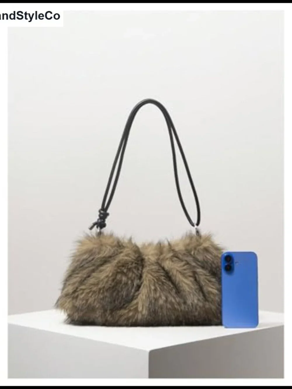 Faux Fur Shoulder Bag Fuzzy Knotted Underarm Hobo Tote Handbag